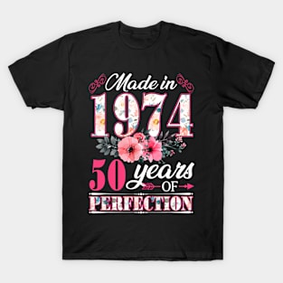 50 Year Old Made In 1974 Floral Flower 50th Birthday Womens T-Shirt